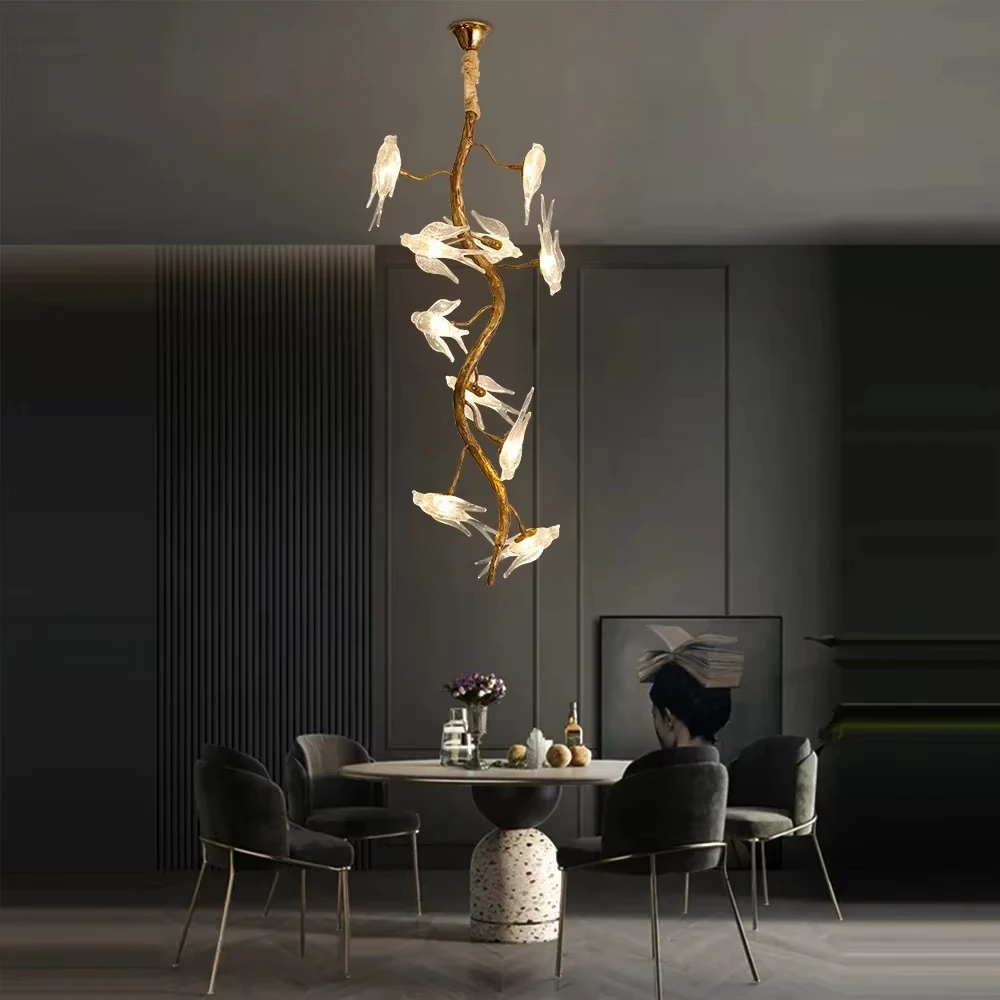 Retro Luxury Bird Home Decoration Suitable For Staircase Lights Villas Living Rooms Bedrooms Led Branch Shaped Hanging Lamps
