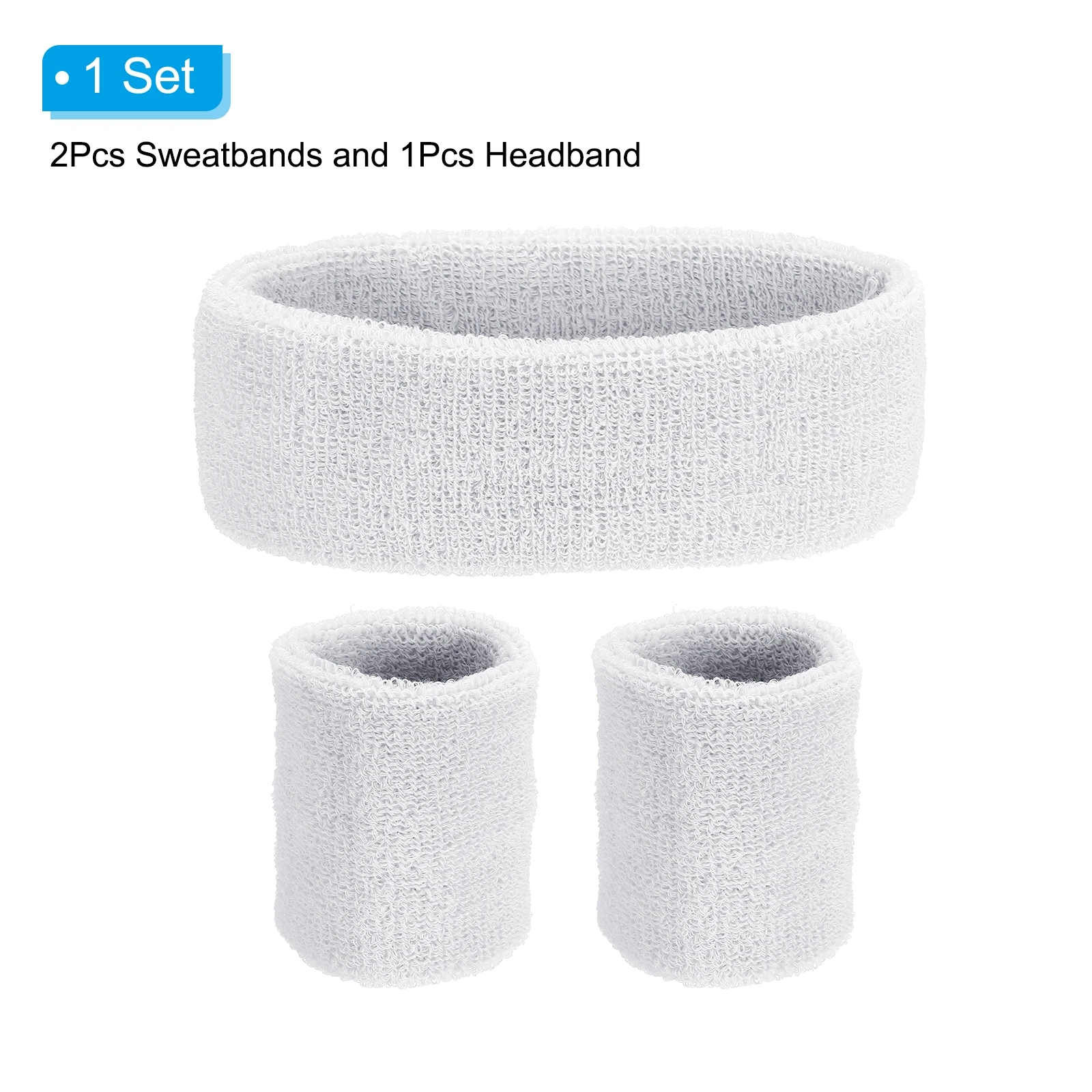 Sports Wristbands Headband Set 8x8cm Terry Cloth Athletic Absorbent Sweatband 20x5cm Headband for Tennis Basketball Running