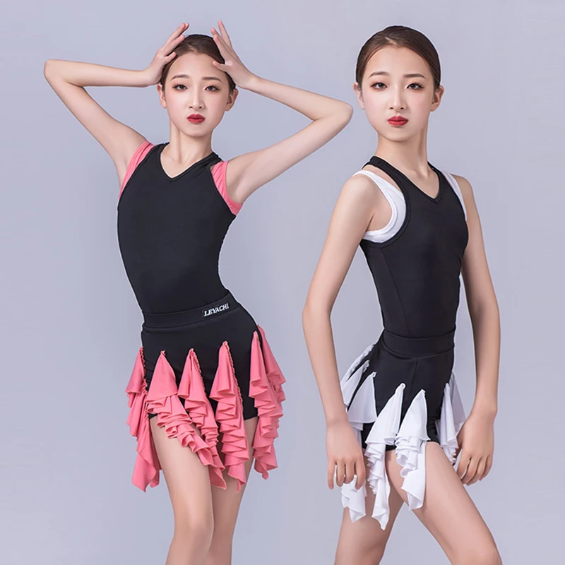 

2024 Latin Dance Costume Girls Prom Dresses Rumba Samba Dancing Competition Clothes Children ChaCha Practice Dancewear YS5351