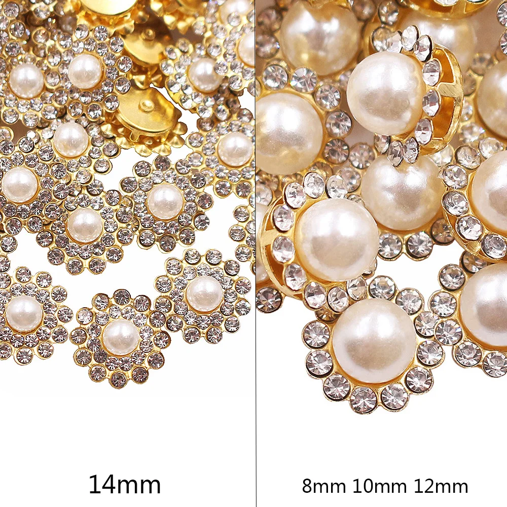 50pcs Pearl Claw Stones Beads Gold Base Flatback Clear Crystals Sew On Rhinestones For Needlework DIY Garment Decoration Buttons