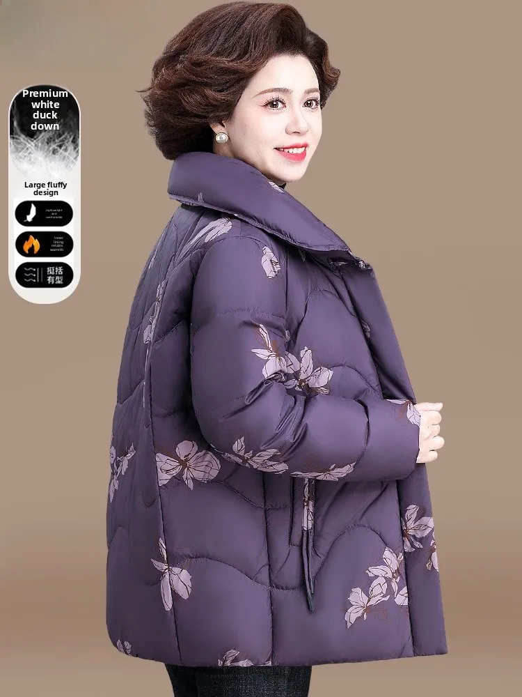 

Модная короткая пуховая куртка для мам, зимнее хлопковое пальто для женщин среднего и старшего возраста, утепленная одежда с цветочным узором
