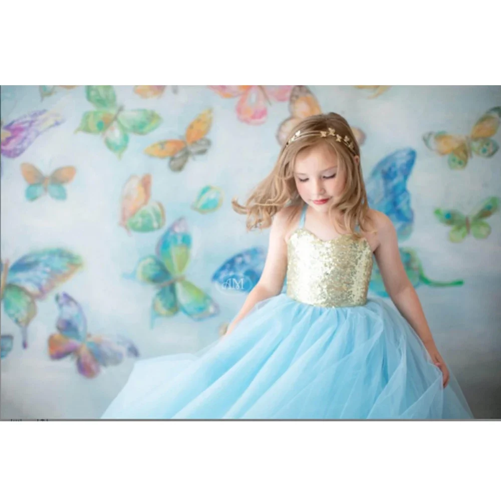 Fondos de cumpleaños de mariposa, mesa de pastel, fiesta, fotografía de bebé, fondo de Hada de las flores impreso, fondo artístico para niños