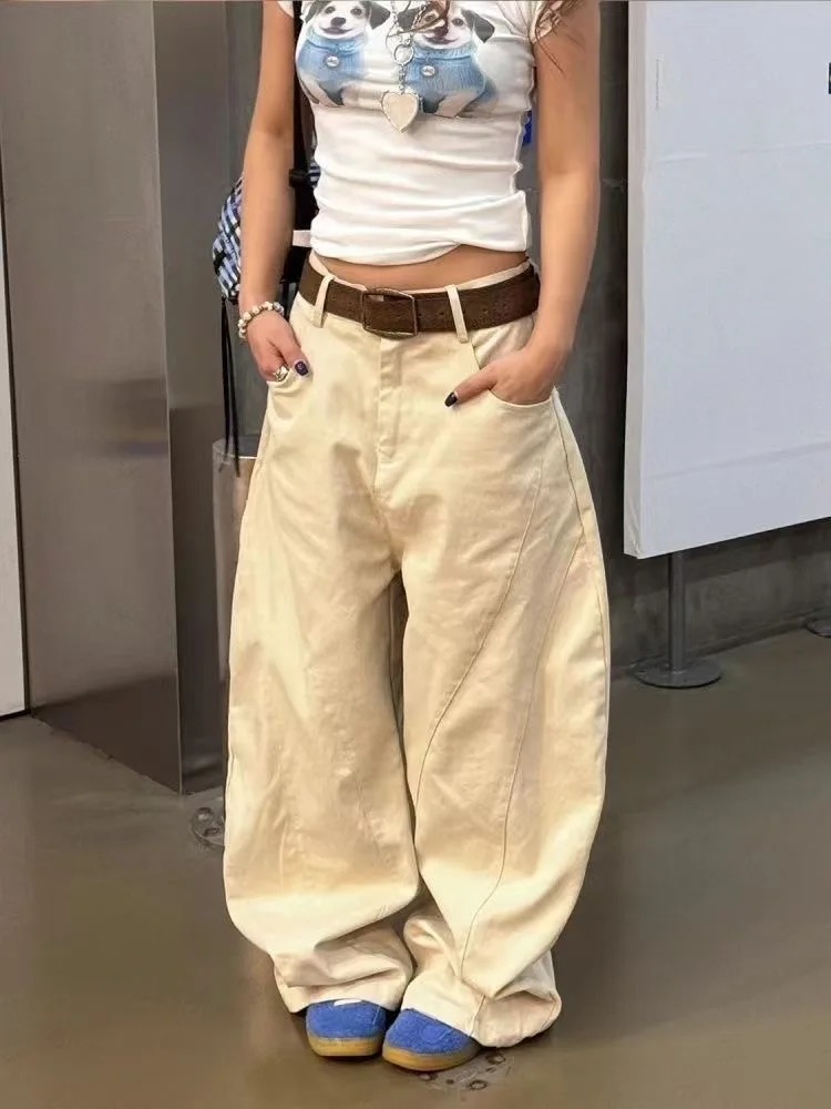 Szerokie spodnie damskie do biura, lniane, plisowane, sznurowane, wygodne, kawaii, dla uczennic, oddychające, estetyczne, spodnie na wiosnę.