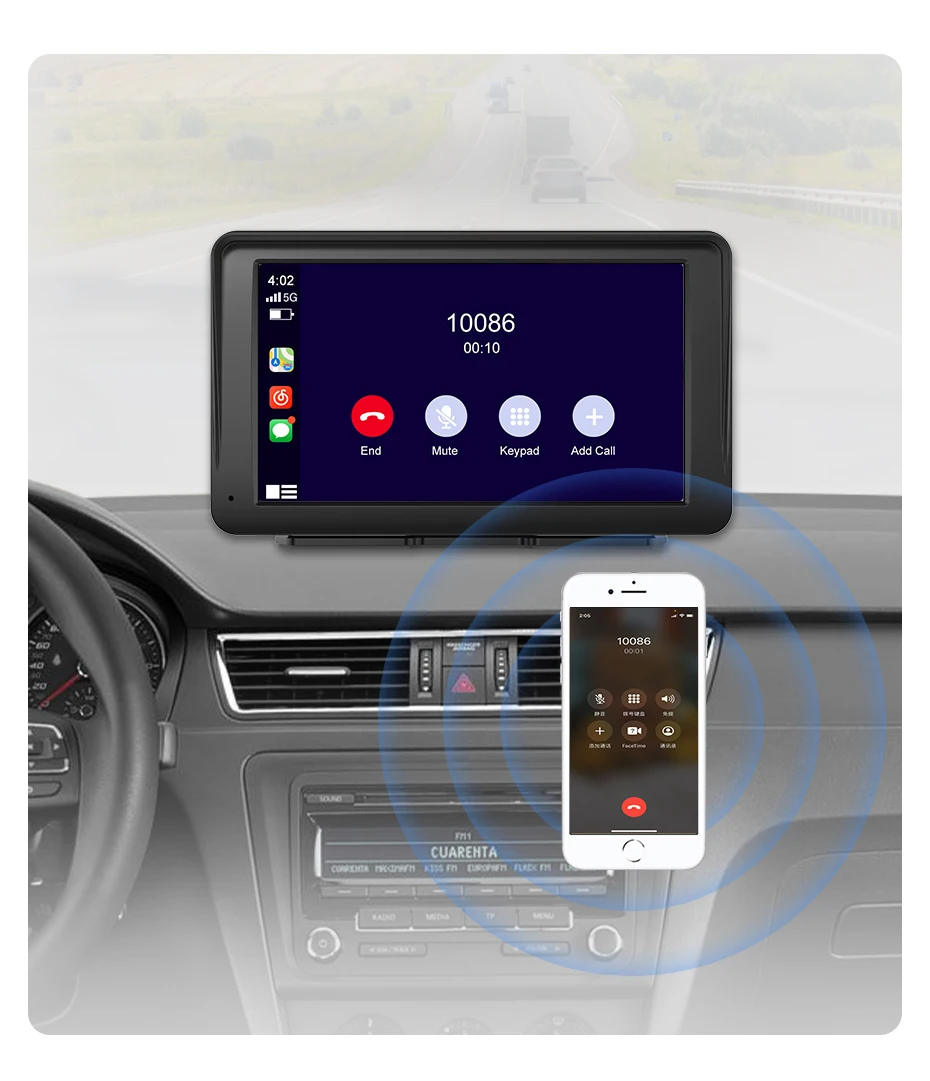 Junsun 7 "tragbare Magnet halterung drahtlose Carplay für Apple Android Auto Auto Stereo GPS horizontale vertikale Bildschirm Bluetooth – Detail 7