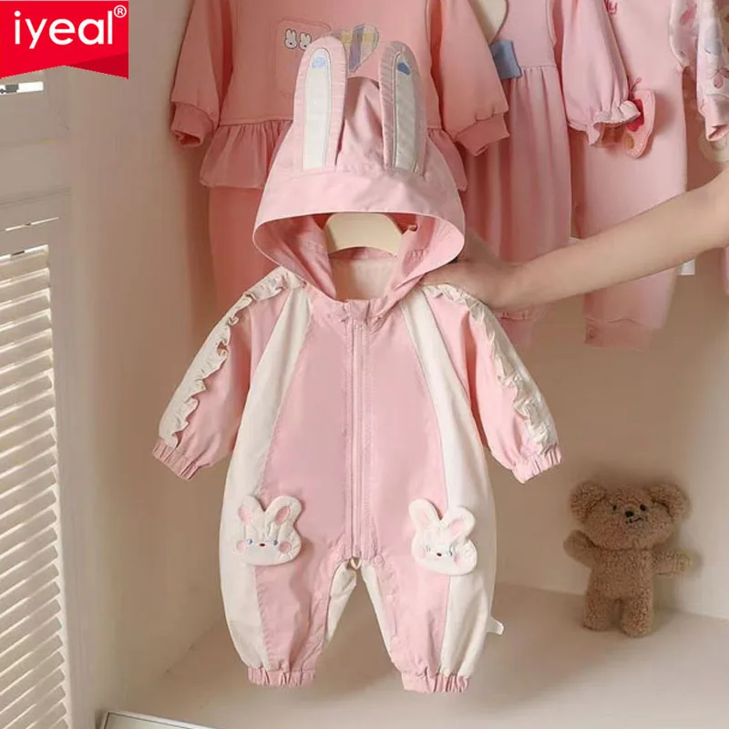 

IYEAL New Cute Pink Rabbit Hoodie Outerwear Autumn Clothing Spring and Autumn Baby jumpsuit Coat Baby Girl Romper