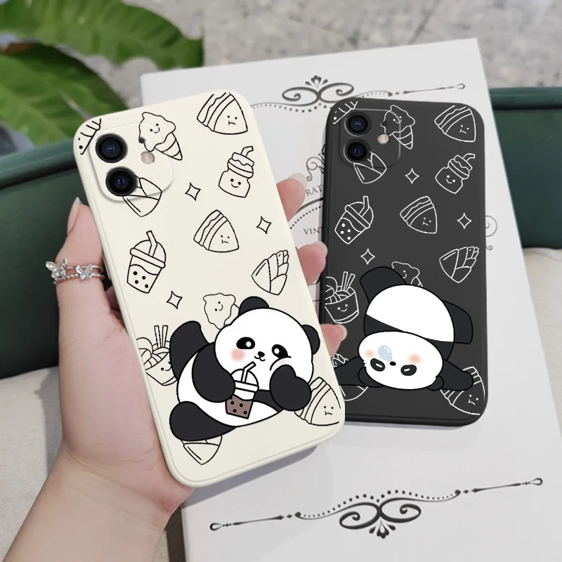 

Milk Tea Panda Phone Case For iPhone 12 11 X XR XS 8 7 SE2 Pro Max Plus Mini Liquid Silicone Soft Cover
