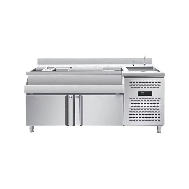 Modern Style Premium Stainless Steel Bar Counter Built-in Wine Cooler Customized Cocktail Bar Station for Hotel Club Bar