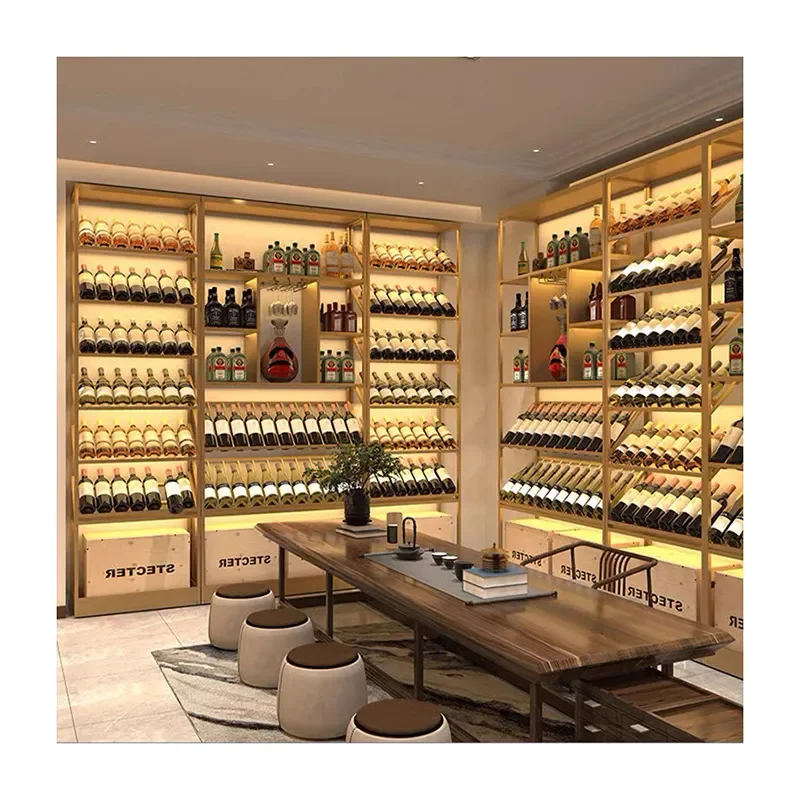 Commercial Floor Wine Rack Metal Wine Storage Shelf Multi Layer Wall Mounted Display Stand for Winery Bar Home Organization