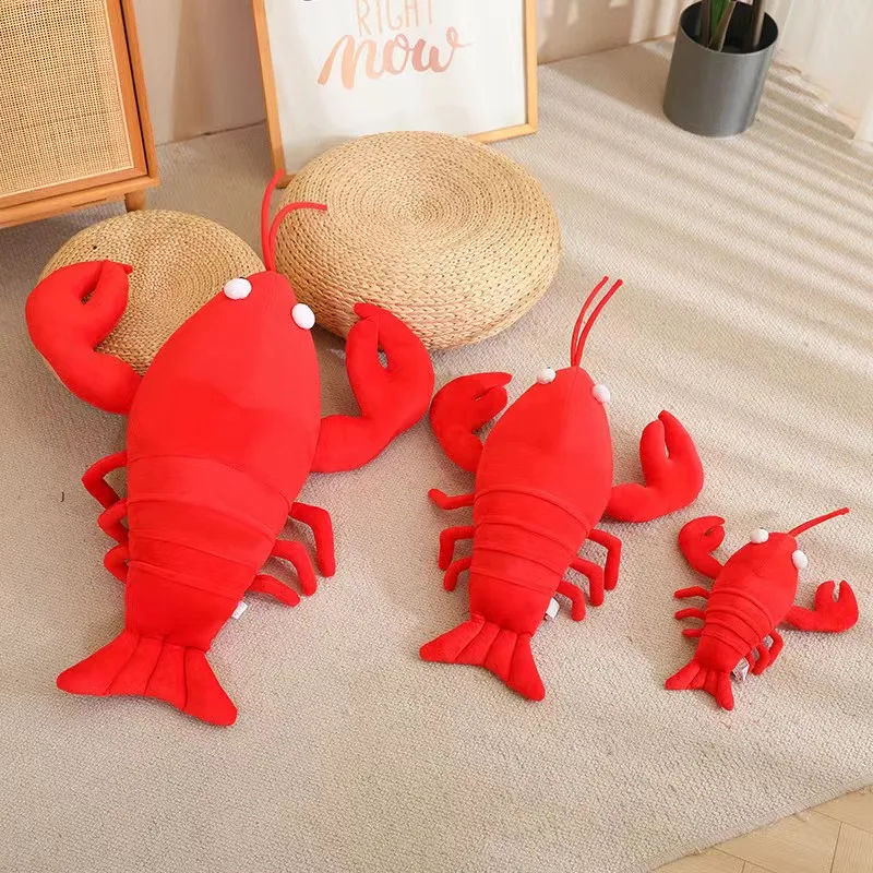 Bonito juguete de peluche creativo para niños y niñas, simulación de langosta, cangrejo, muñeca, sombrero, relleno suave, almohada para dormir,