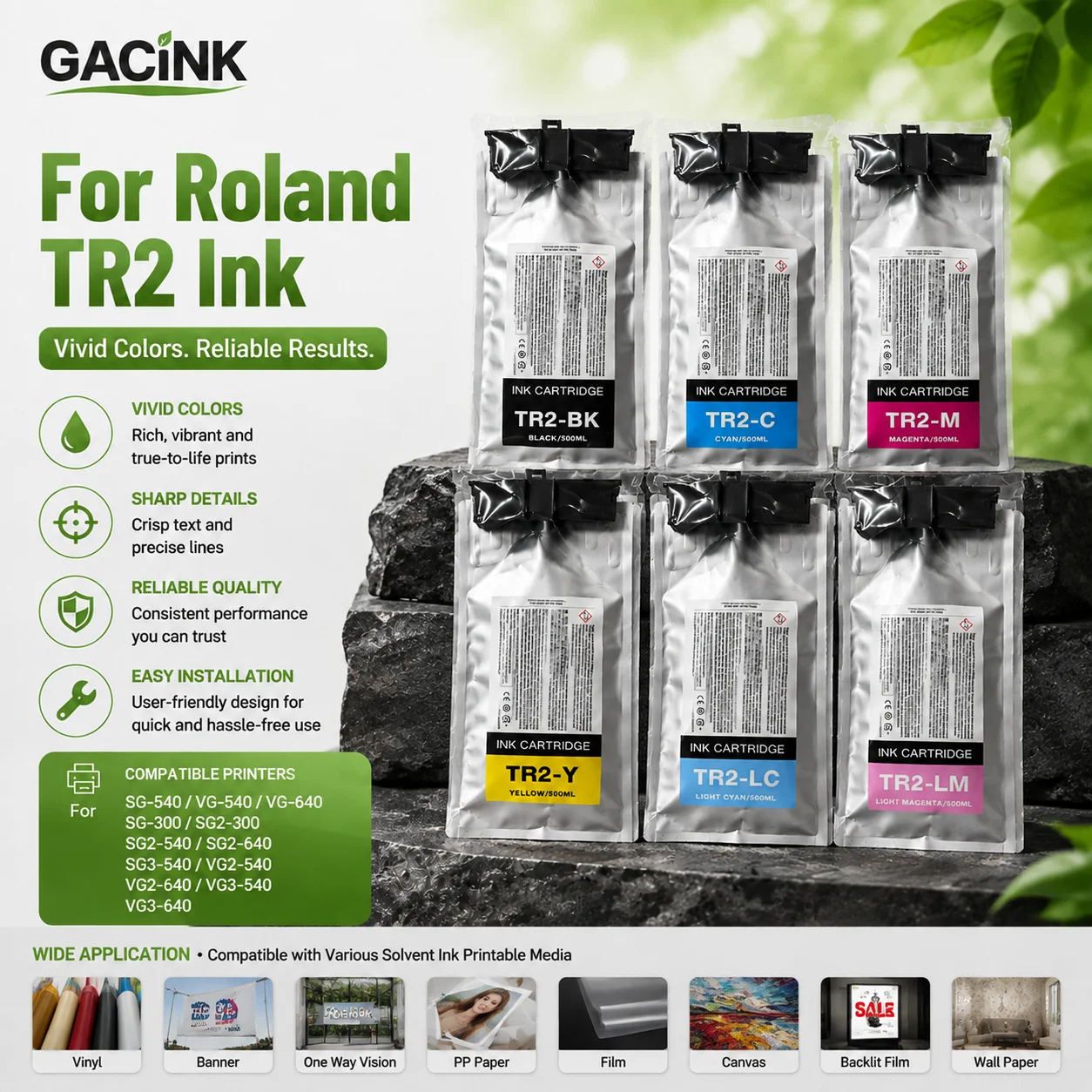 For Roland TrueVIS TR2 Replacement Ink Bag SG-300 SG-540 SG2-300 SG2-540 SG2-640 VG-540 VG-640 SG2-640 SG3-540 VG2-540 500ML