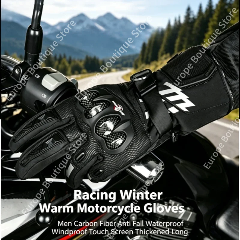 

2026 NEW Winter Warm Waterproof Windproof Motorcycle Gloves Men Carbon Fiber Anti Fall Touch Screen Thickened Long Racing