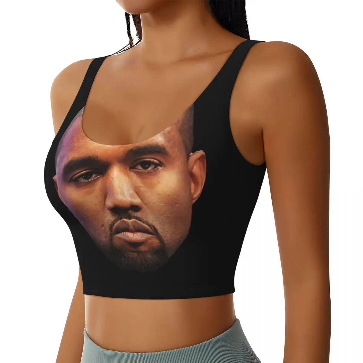 Custom Funny Kanye West Meme High Impact Sports Bras for Women Rapper Music Producer Seamless Workout Yoga Crop Tank Tops