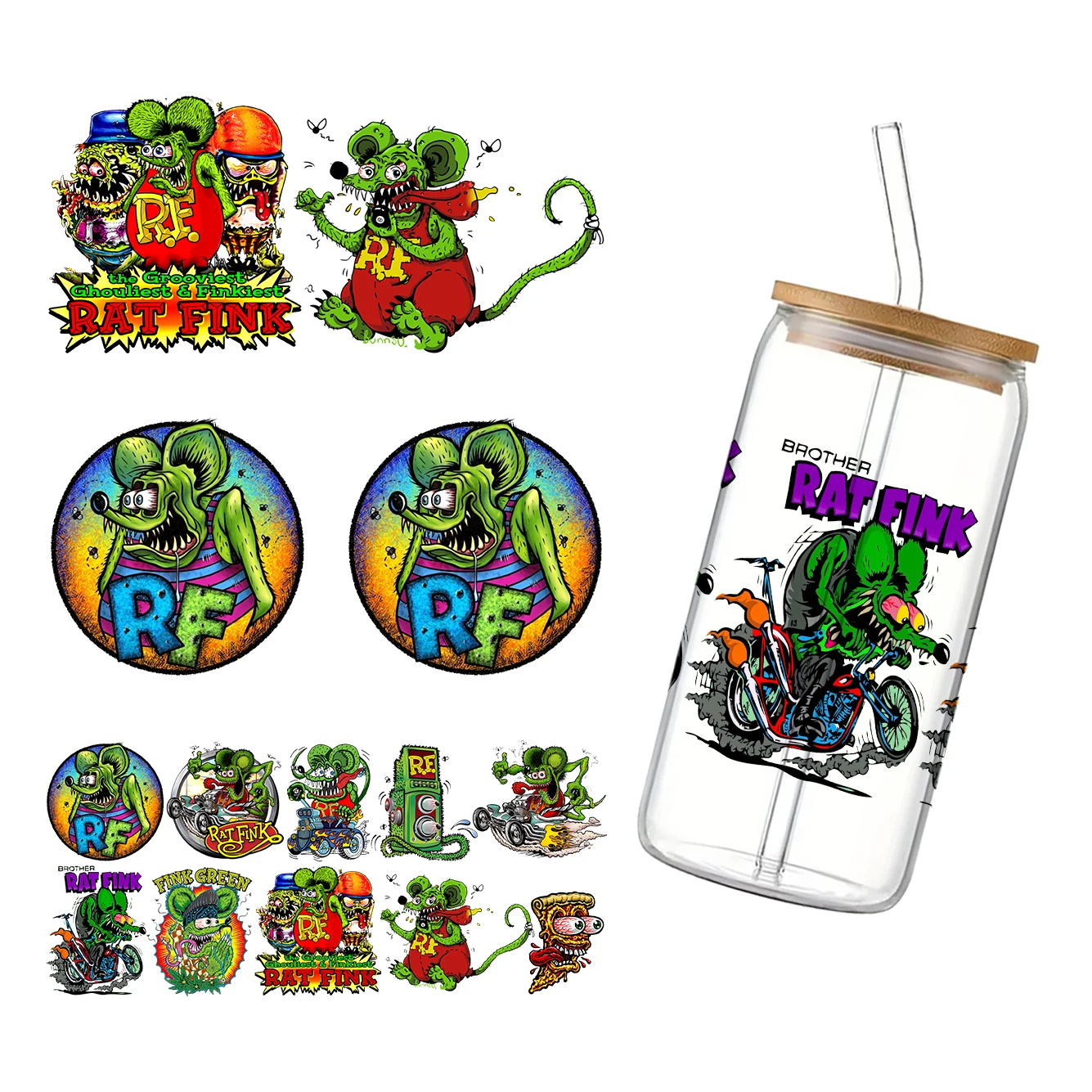 

11x24cm Cartoon Anime Rat UV DTF Transfer Sticker Waterproof Transfers Decals For 16oz Glass Cup Wrap Stickers