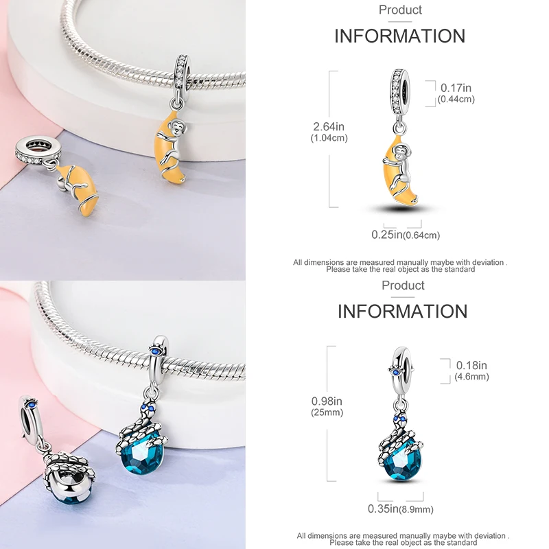 925 Sterling Silber Charm-Perlen Leuchtturm Walhai Meerjungfrau Kunstpalette Axolotl Glühwürmchen DIY Armband Halskette Geschenk für Frauen – Detail 22