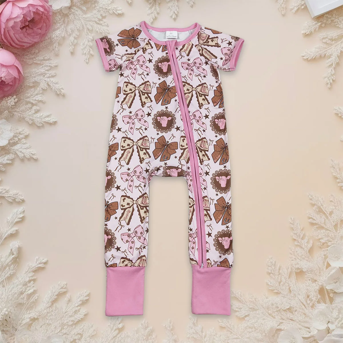 Newborn Bodysuit Baby Girl Boutique Clothing Flowers Highland Cows Western Two Way Zipper Sleeper Rompers Babies Infant Clothes