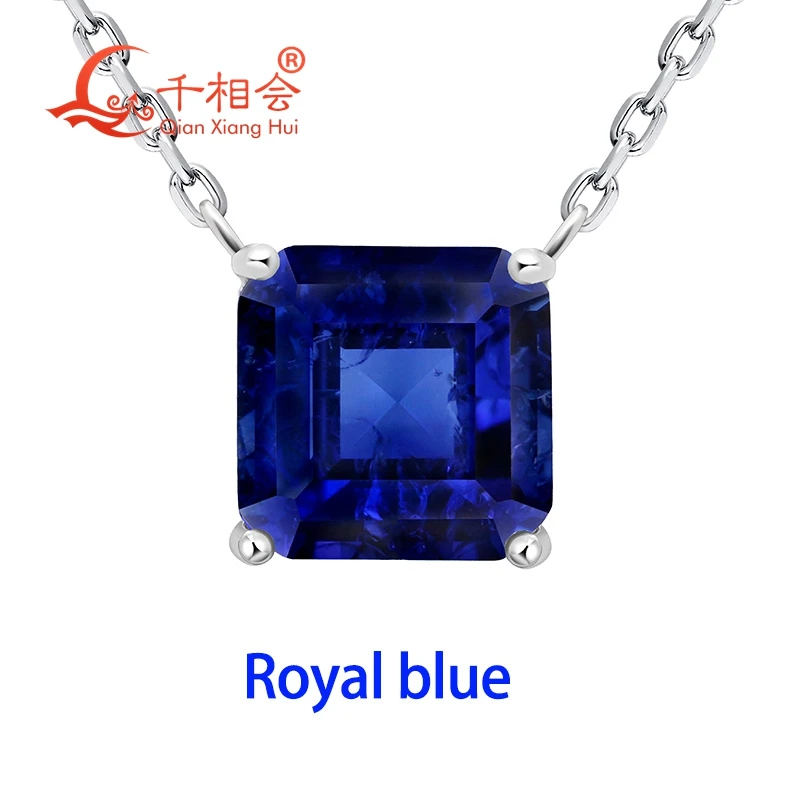 

S925 silver asscher shape 6.5ct 10mm royal blue /Cornflower Blue lab sapphire with inclusions stone Jewelry Pendant Necklace