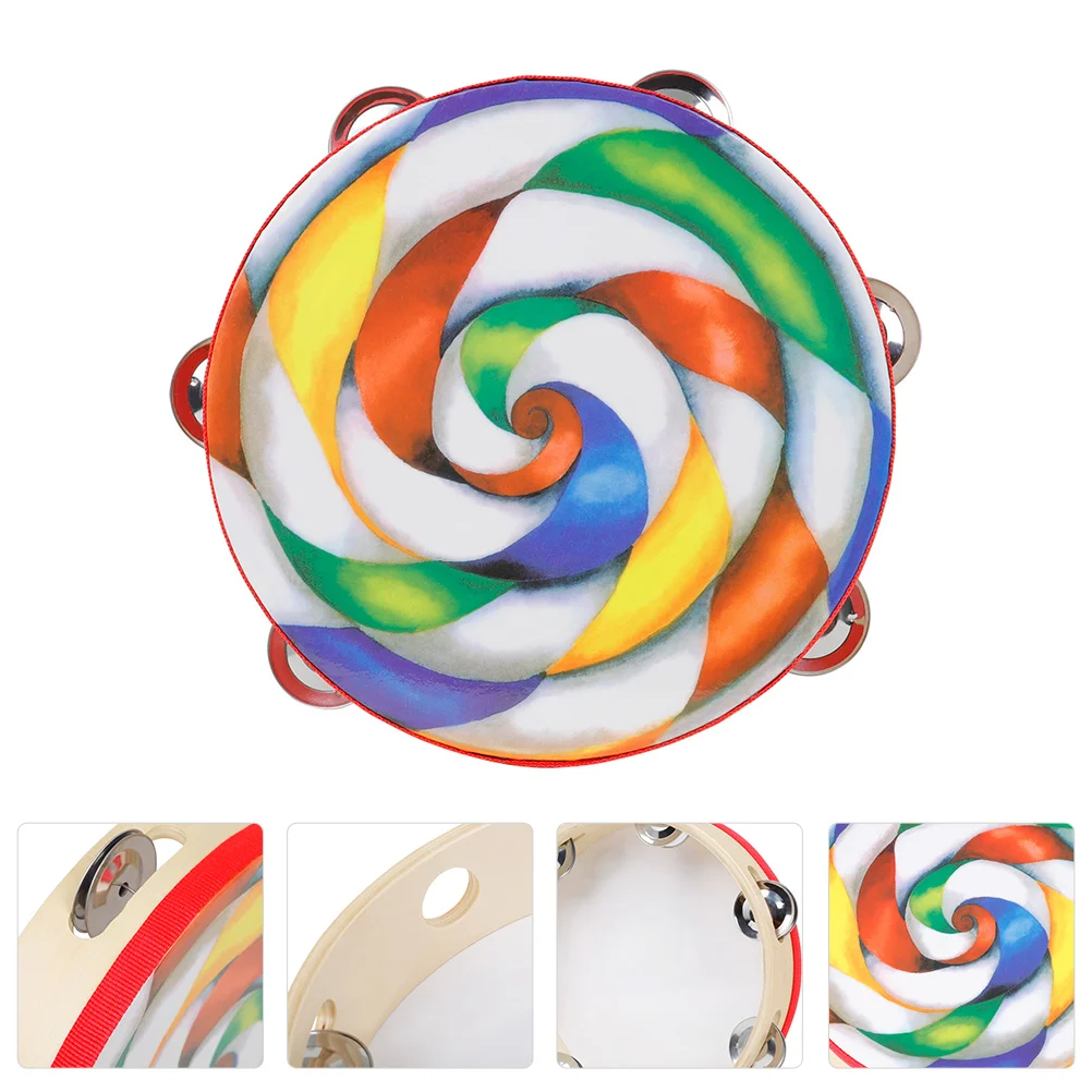 Tamburello Tamburo a mano in legno Doppio lato Strumenti musicali per bambini Percussioni per giocattolo