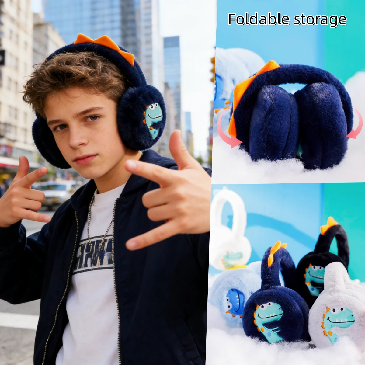 Cartoon Dinosaur Plush Earmuffs, Soft and Warm, Playful Design, Available in Multiple Colors, Suitable for Everyday Use in Autumn and Winter/Outdoor Cold Protection, Holiday Gift