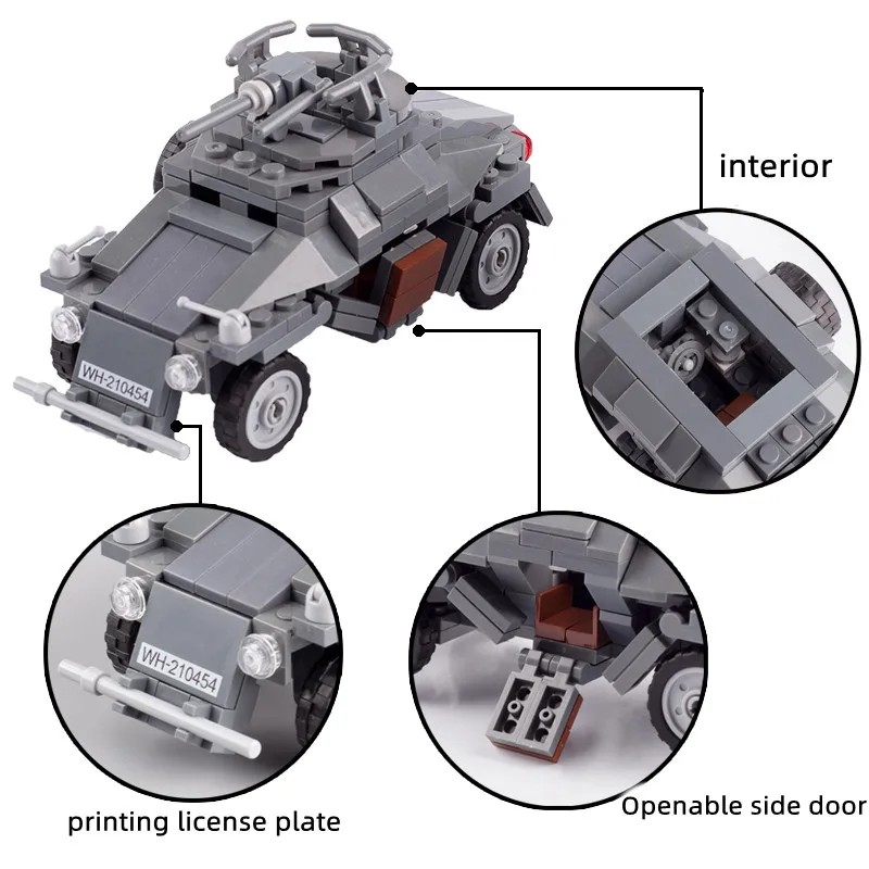 WW2 US German soldiers Figure vehicle Military Building Blocks Tank Armored Car Truck Gun Accessories Army Bricks Toy Kids M087