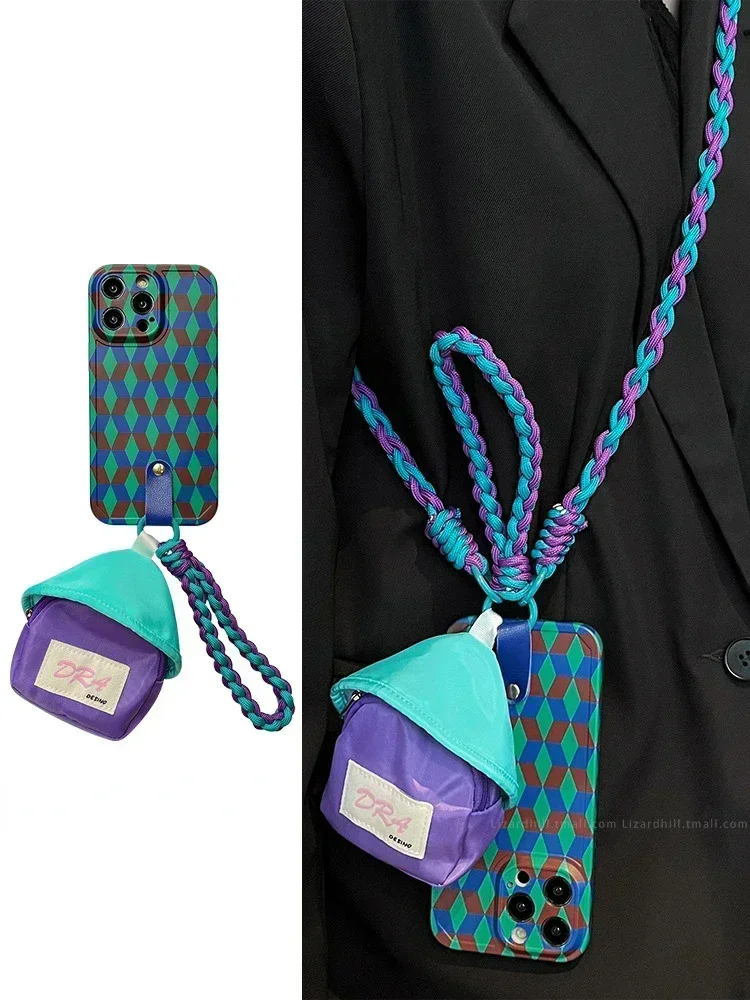 New for iPhone 15 Promax Diagonal Braided Rope Phone Case 14 Pro Multifunctional Wallet 13 Handheld Rope 12 11 Protective Cover