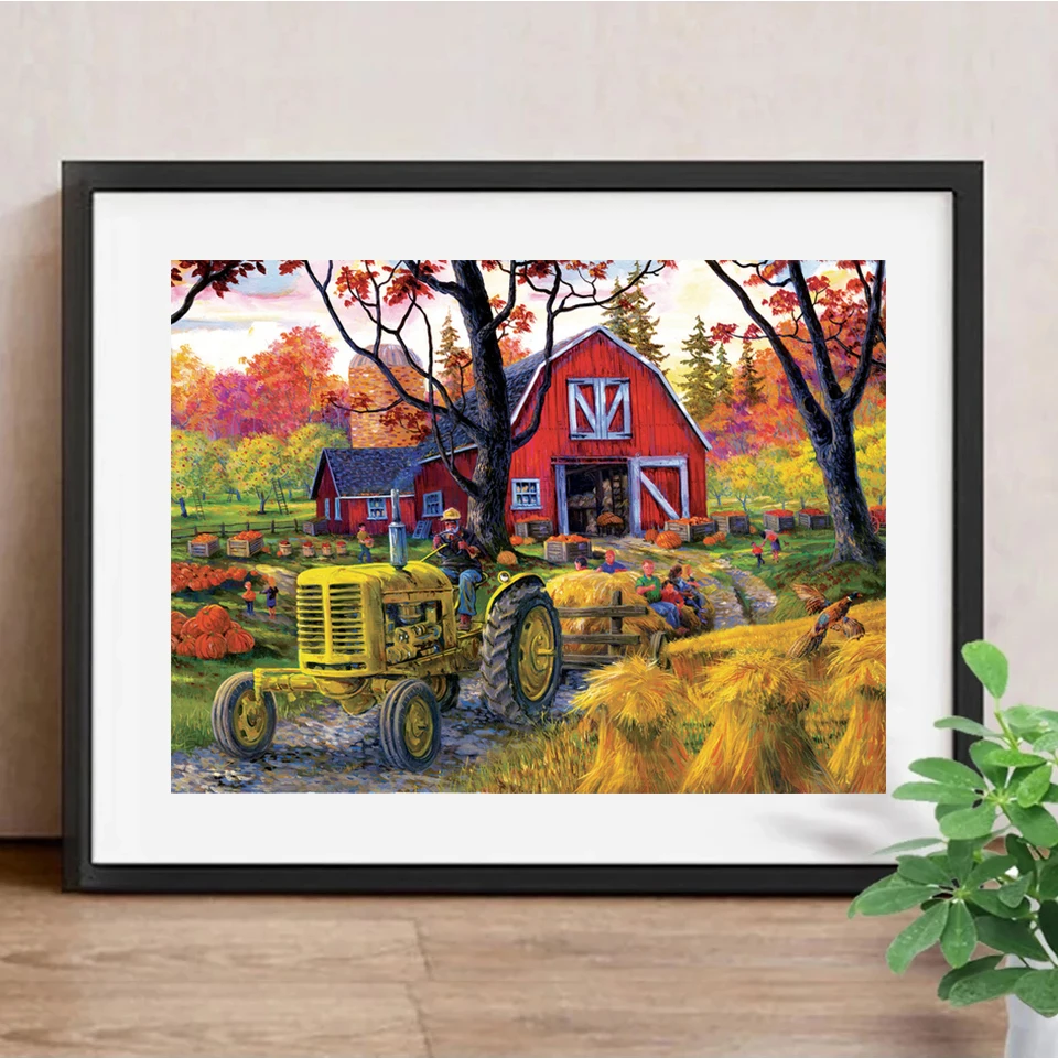 Full Diamond Mosaic 5D Diamond Painting Tractor Cross Stitch Sqaure Round Farm Picture Rhinestone Embroidery Landscape Wall Art