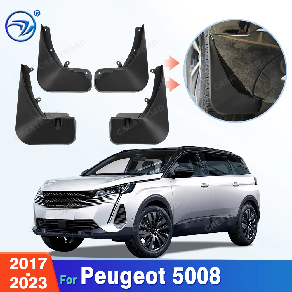 Custom Fit 4PCS Mud Flaps for Peugeot 5008 2017 2018 2019 2020 2021 2022 2023 No Drilling Splash Guards Car Fender Accessories