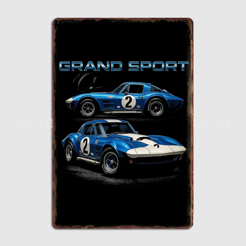 

1963 Grand Sport Blue and White Racing Legend Car Metal Poster Pub Sign Garage Club Bar Indoor Wall Room Decoration Home Decor