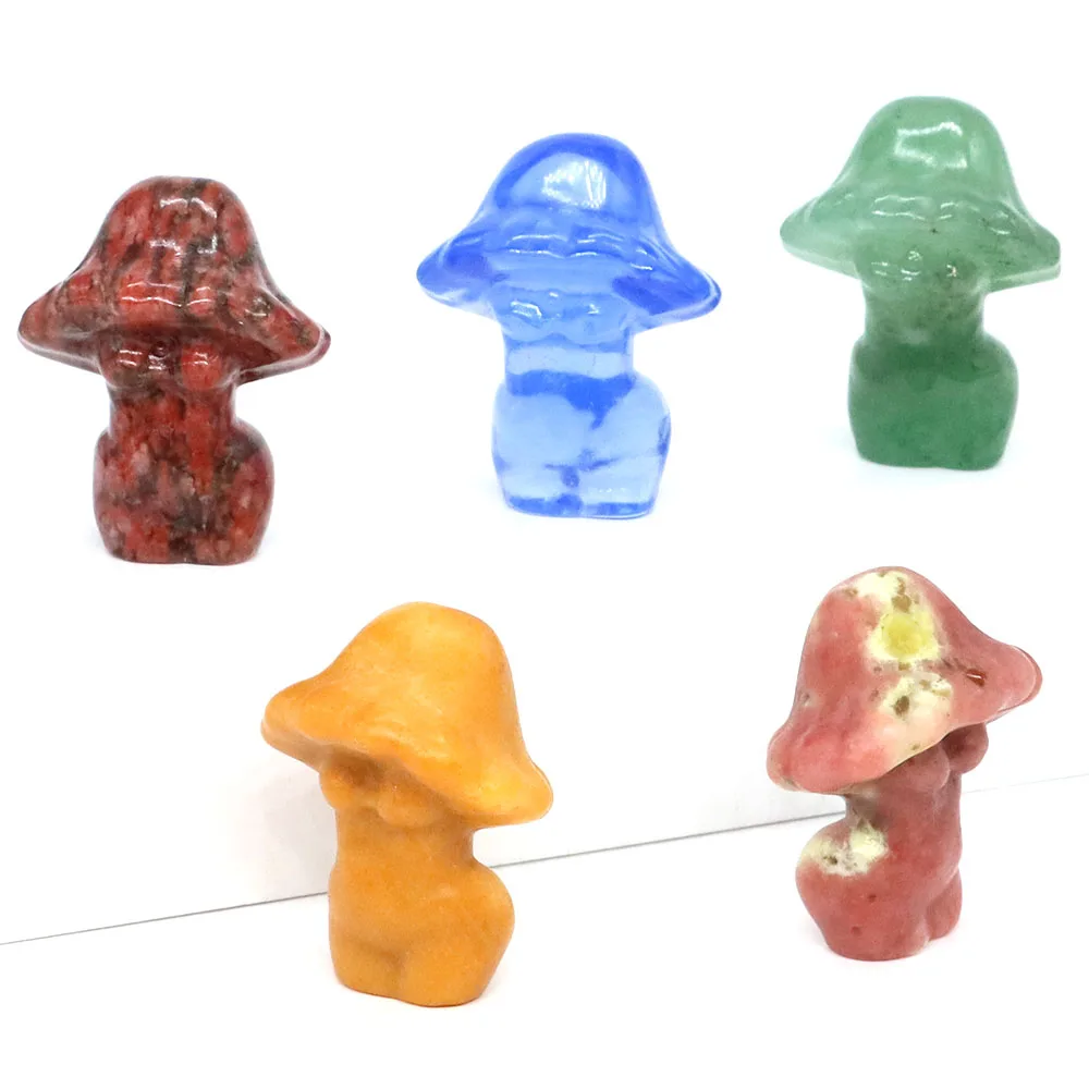 

30mm Mushroom Lady Statue Natural Stones Reiki Healing Crystal Gems Carved Female Model Figurine Crafts Home Decor Room Ornament