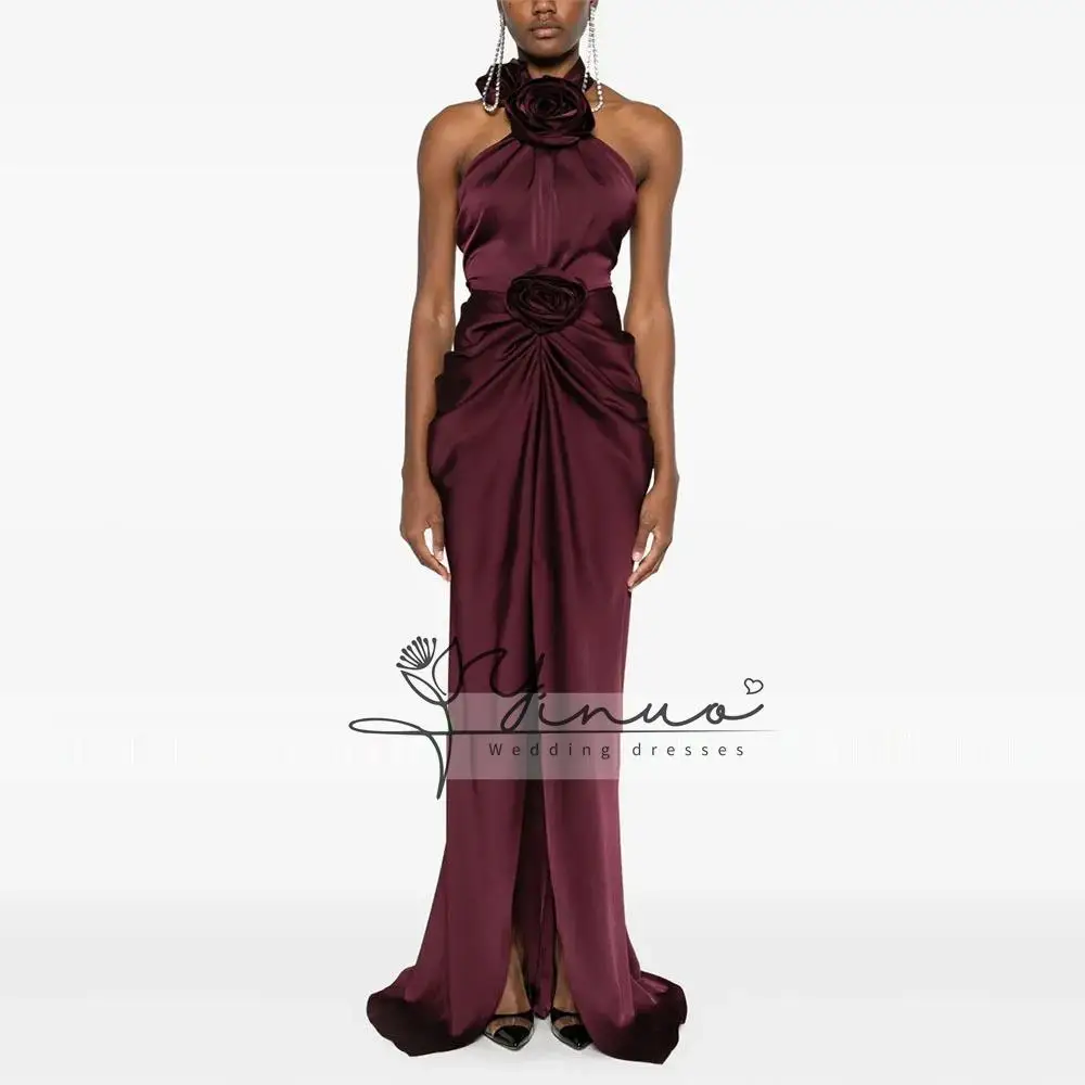 

Customized Evening Gown Mermaid Floor Length Formal Party Dress Halter Flowers Saudi Dress Sleeveless Prom Dress