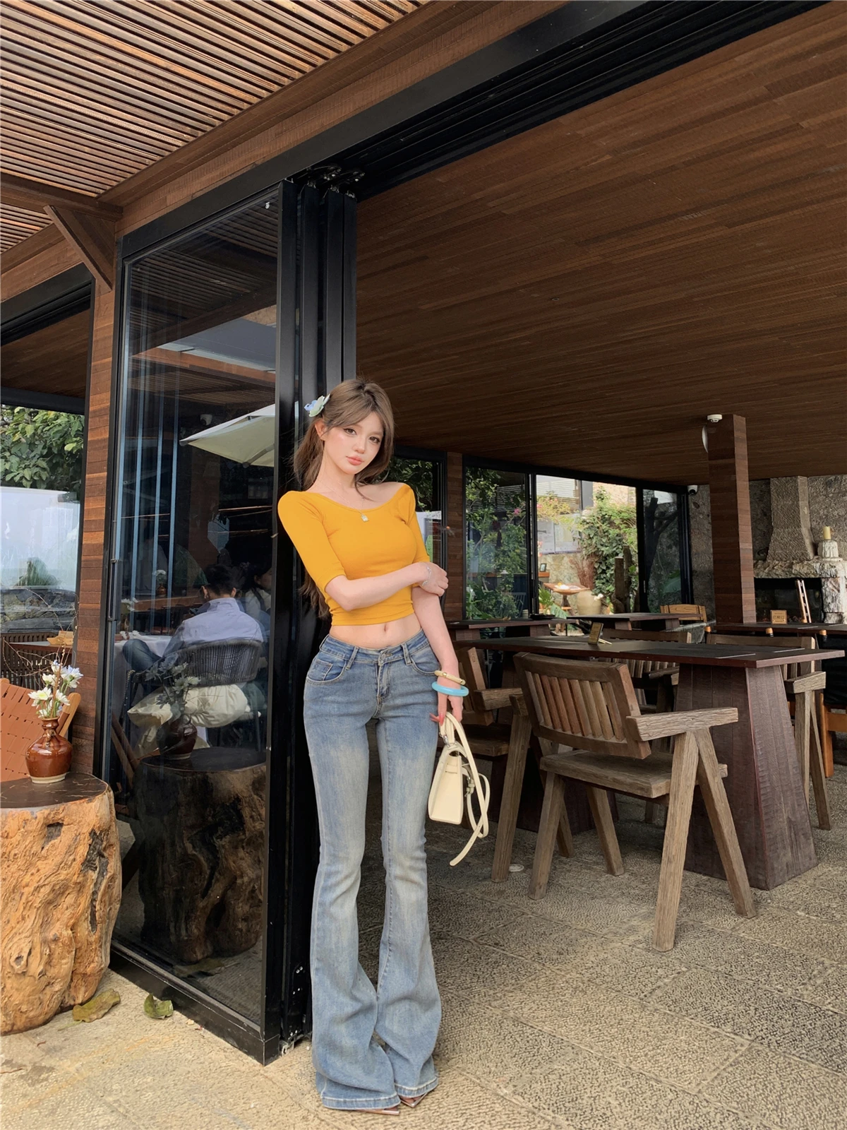 Low Waist Bell Bottom Jeans Women's Slim Fit Hip Enhancing Straight Leg Long Pants Summer Fashion Commute Style Blue Denim