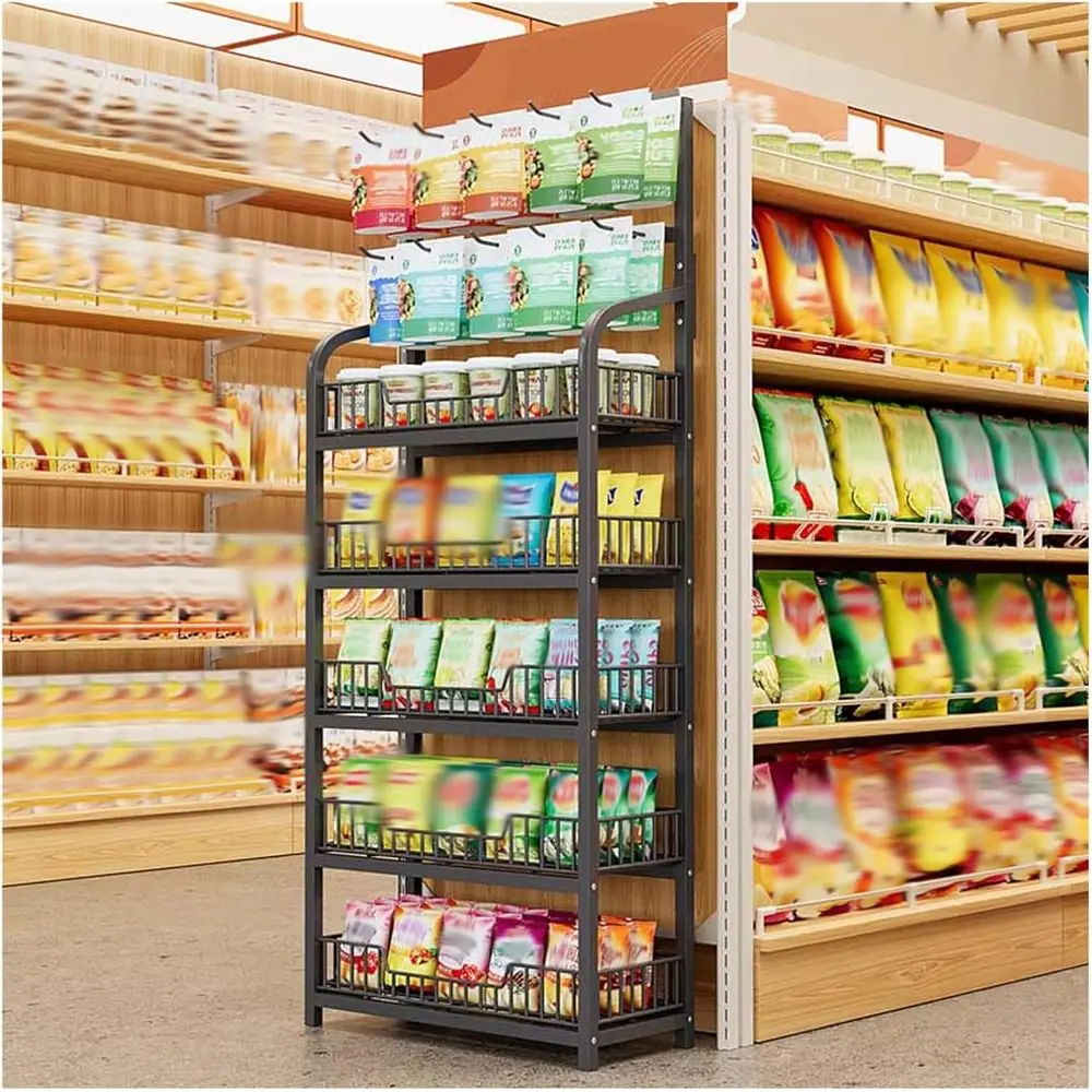 

5-Tier Black Snack Rack for Kitchen, Pantry, or Supermarket - 50x27cm Storage Organizer