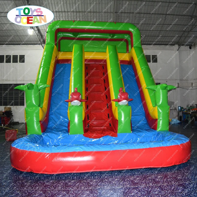 Cartoon Fish Double Lane Inflatable Water Slide | Commercial Grade Colorful Water Slide with Pool for Kids Summer Events