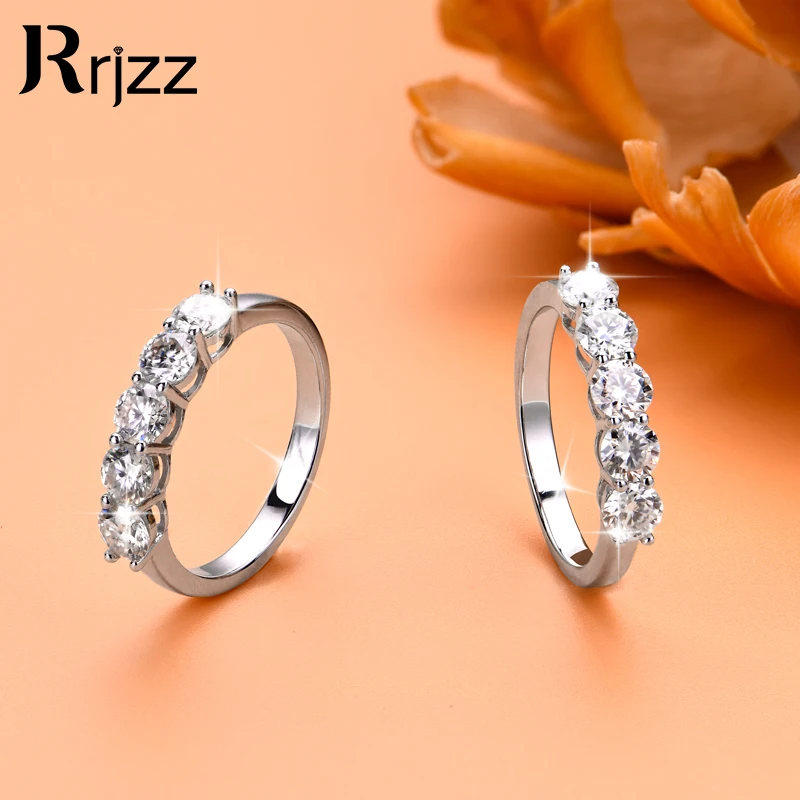 

Rrjzz 5 Stone Moissanite Rings for Women D Color VVS1 Lab Imitation Diamond 14K White Gold Plated Engagement Ring GRA Certified
