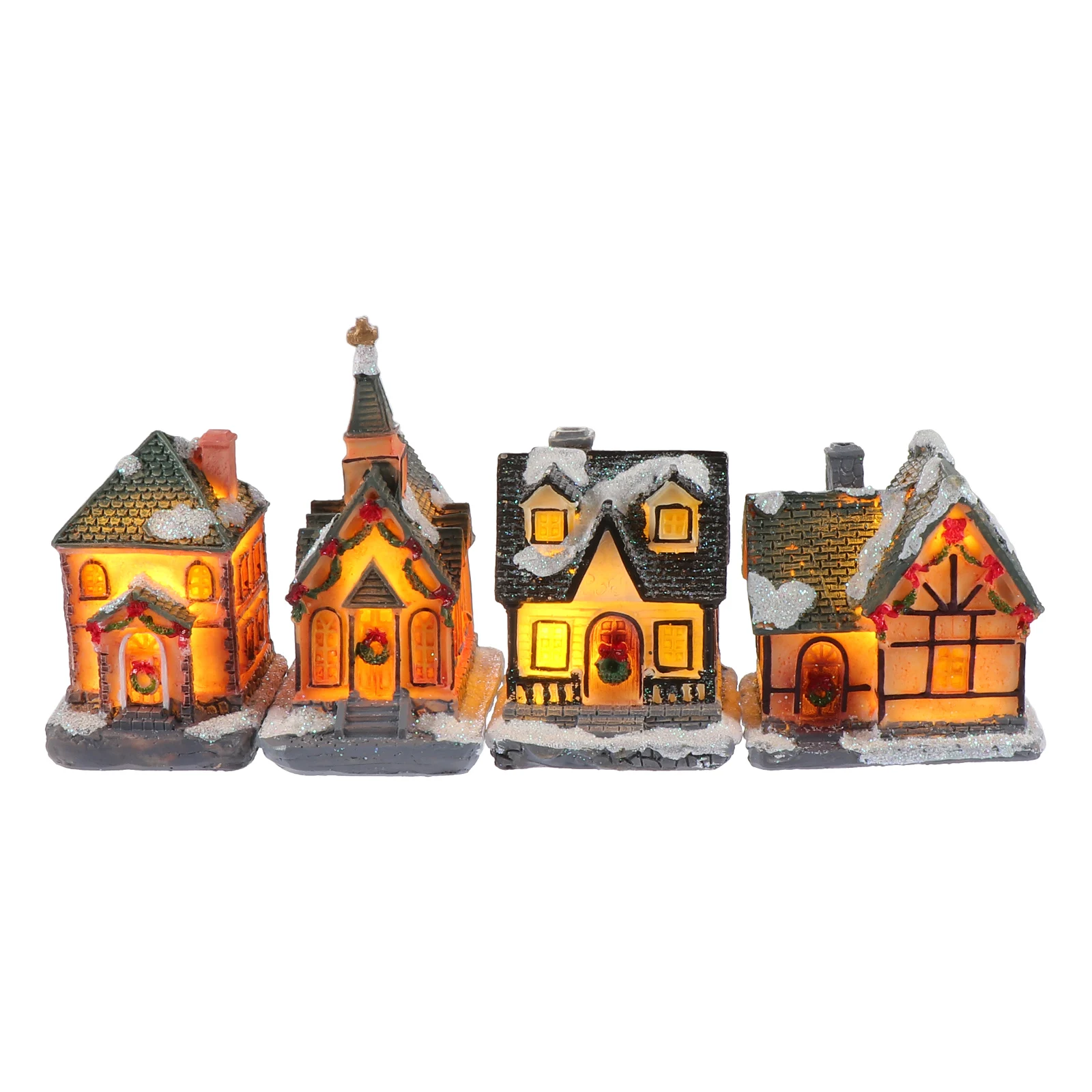 

Christmas Resin House Ornaments Dollhouse Decorations Mini Luminous Xmas Desktop Home Small