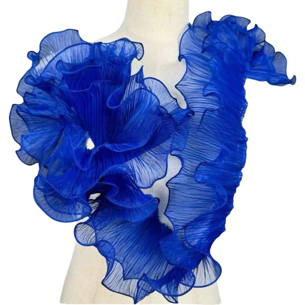 1 Yard Pleated Fabric Magic Color Ruffle Pleated Pleated Lace Pearl Three-Dimensional Rose Flower Pattern Laser Gradient Lace