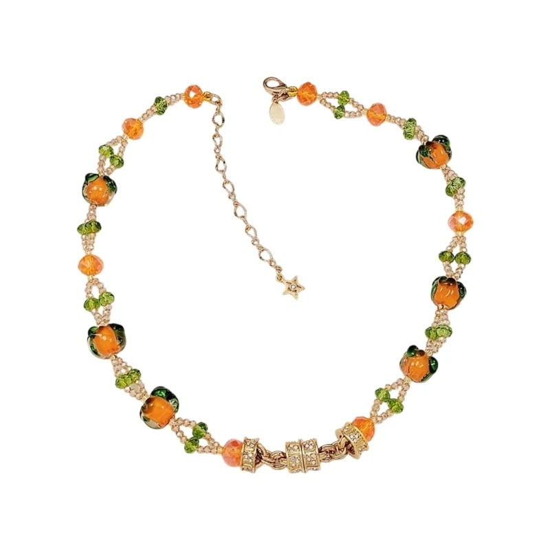  Colorful Cartoon Veggie Fruit Pattern Alloy Beaded Necklace Gift For Women Kids