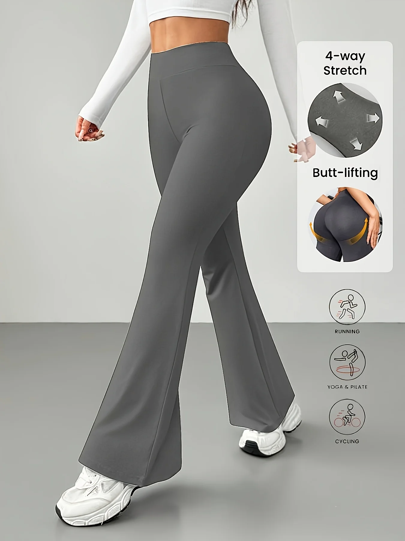 

Premium Butt Lifting Flare Pants High Waist 4-Way Stretch Yoga Leggings | Non-See-Through Elastic Waist Trousers For Gym