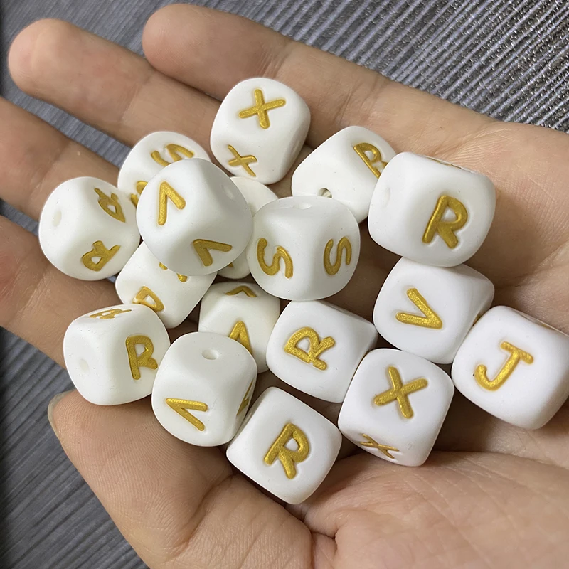 10Pcs/Lot 12mm White Alphabet English Silicone Letters Beads for Baby Personalized Pacifier Clips Teether Accessorie BPA Free