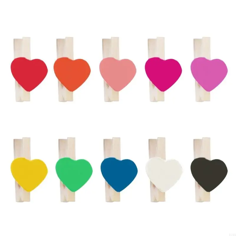 R1WB Decorative and Practical Wooden Clamps Heart Pegs Clothespin 50PCS