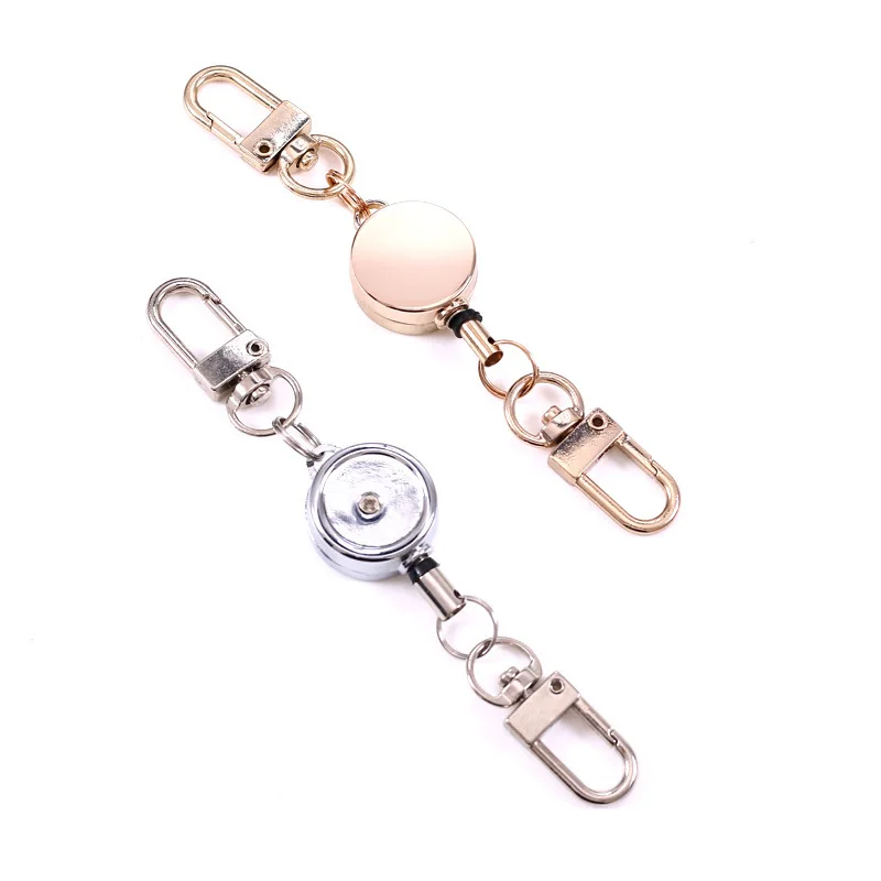 Retractable Key Holder Anti-theft Metal Easy-to-pull Buckle Rope Elastic Keychain Sporty Retractable Key Ring Nurse Accessories
