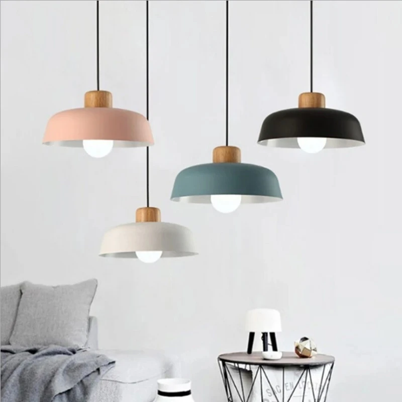 Modern Nordic Chandelier Aluminum Lamp Shade Wooden Decorative Hanging Lamp Restaurant Kitchen Aisle Balcony Lighting Fixtures