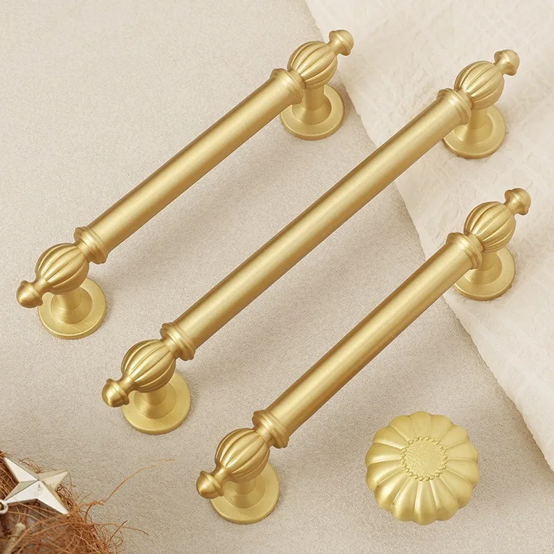 French Luxury Handle Creative Pumpkin Drawer Wardrobe Door Handle Gold Solid Wood Wardrobe Shoe Cabinet Brass Handle