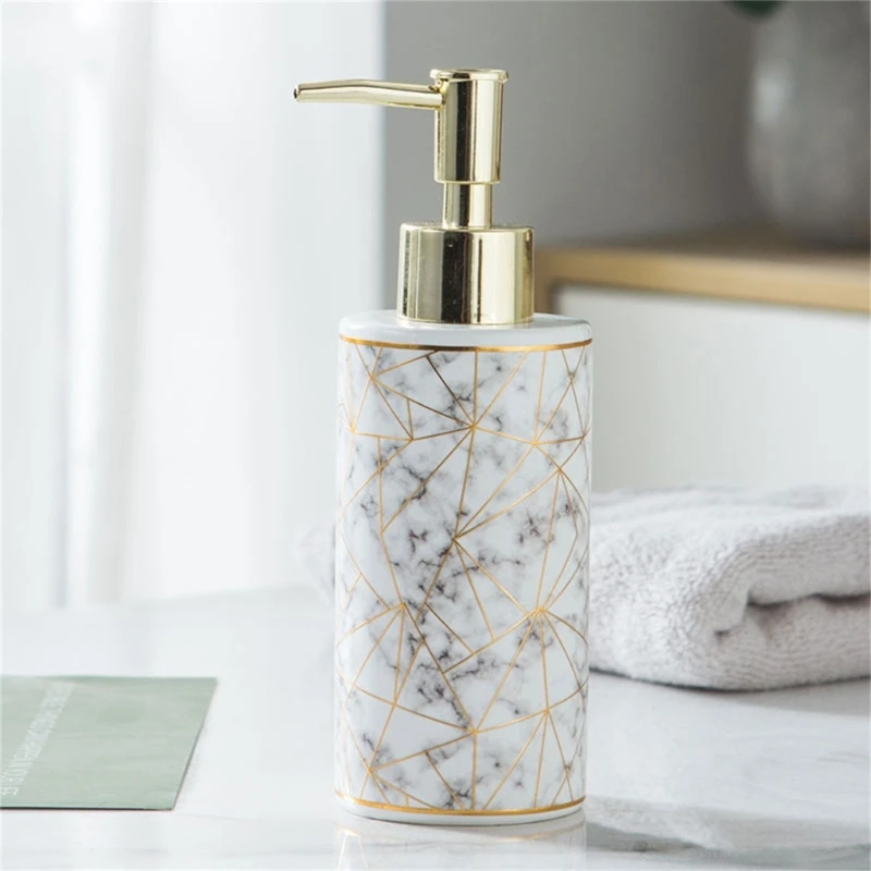 Dispensador de jabón de cerámica de mármol, 185mm de altura, 300ml, reutilizable y recargable para loción y corporal, almacenamiento de líquidos para el hogar