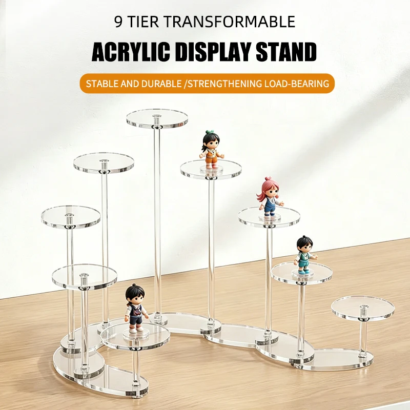 9 Tier Acrylic Display Stand Transformable Organizer for Mini Figures Jewelry Makeup Cupcakes Collectibles Holder