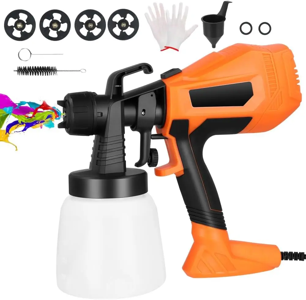 Electric Paint Sprayer, 1000W Paint Spray Gun with 4 Nozzles and 3 Patterns, 1000ML Paint Gun Sprayer , Walls Ceilings Fence