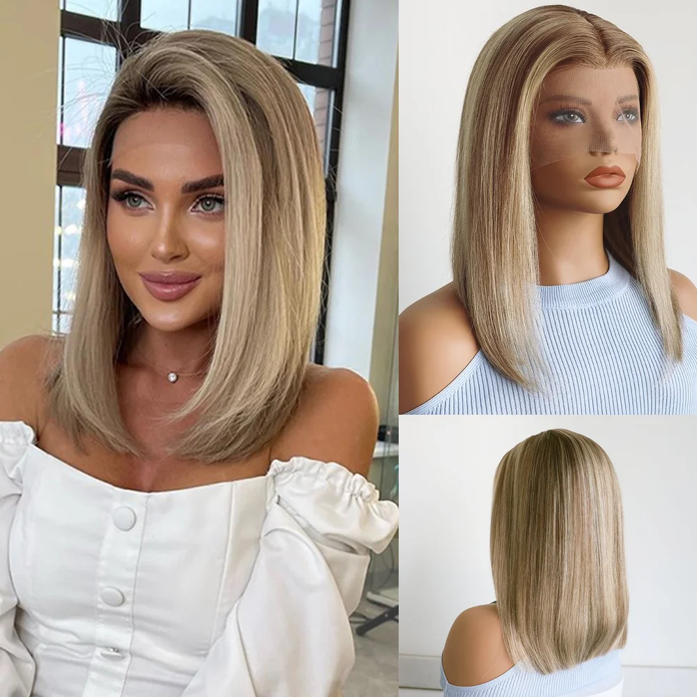 

Ombre Ash Blonde Wig Human Hair 13x4 Lace Front Wig Human Hair Highlight Short Bob Wig 180% Density Lace Front Human Hair Wigs