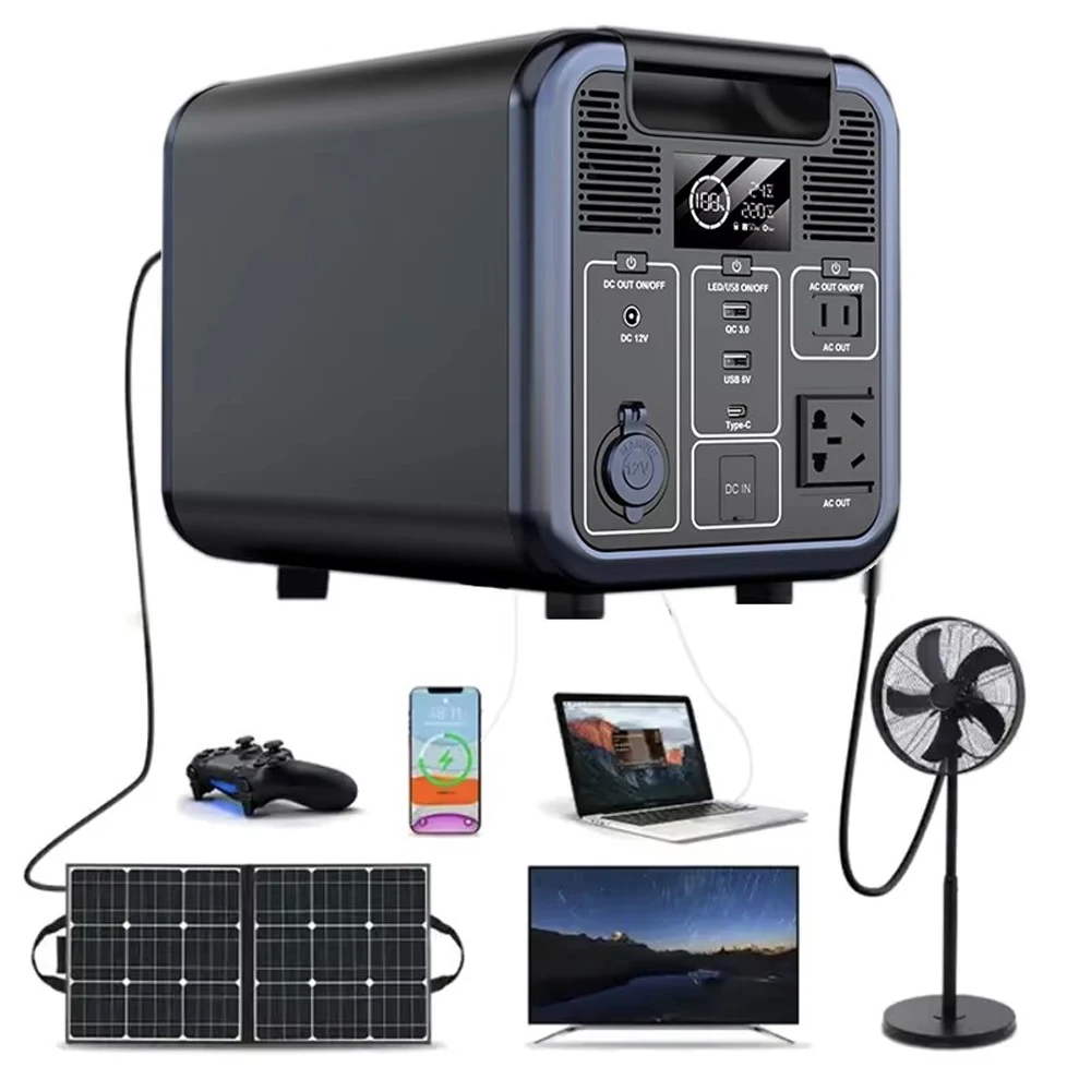 800W 1400W LifePo4 Power Station Solar Generator Camping Portable Energy Storage System Fishing RV Outdoor UPS with Solar Pane