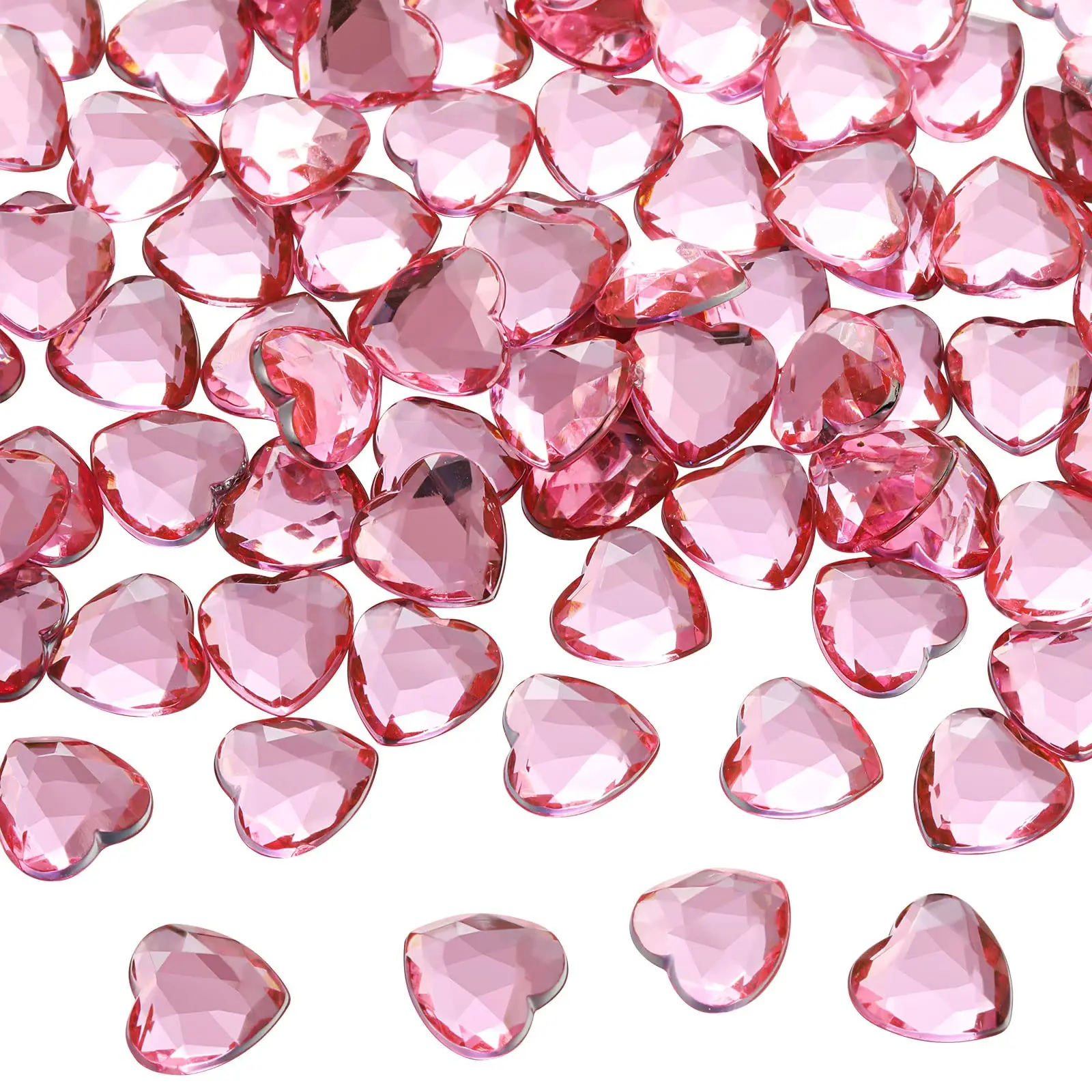 100 Stück/200 Stück 12 mm Herzen Kristalle rot/rosa Glitzer flache Rückseite Herz Strass funkelnde Steine Acryl-Faux-Diamanten – Detail 10