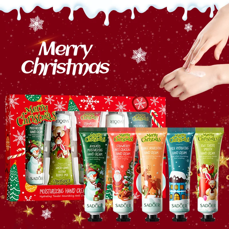 Weihnachtsgeschenk Handcreme 5 Stück/Box Reiserucksack Langlebige natürliche Pflanzenfeuchtigkeitscreme-30 g/Stück für Frauen Hautpflege Handcreme Set Geschenk