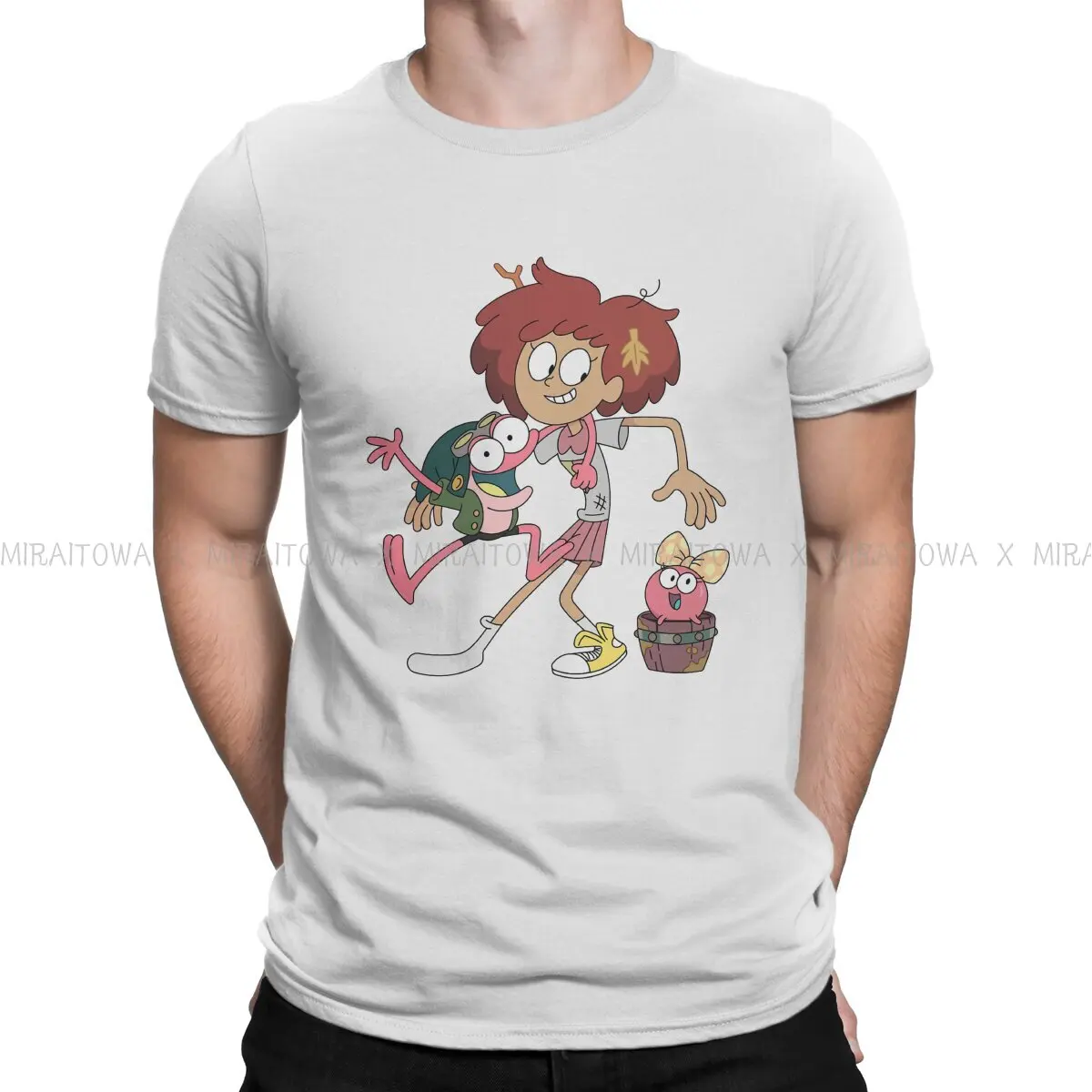 Amphibia Frog Anime Anne Polly and Sprig  Tshirt Homme Men's Streetwear Blusas Loose Cotton T Shirt For Men